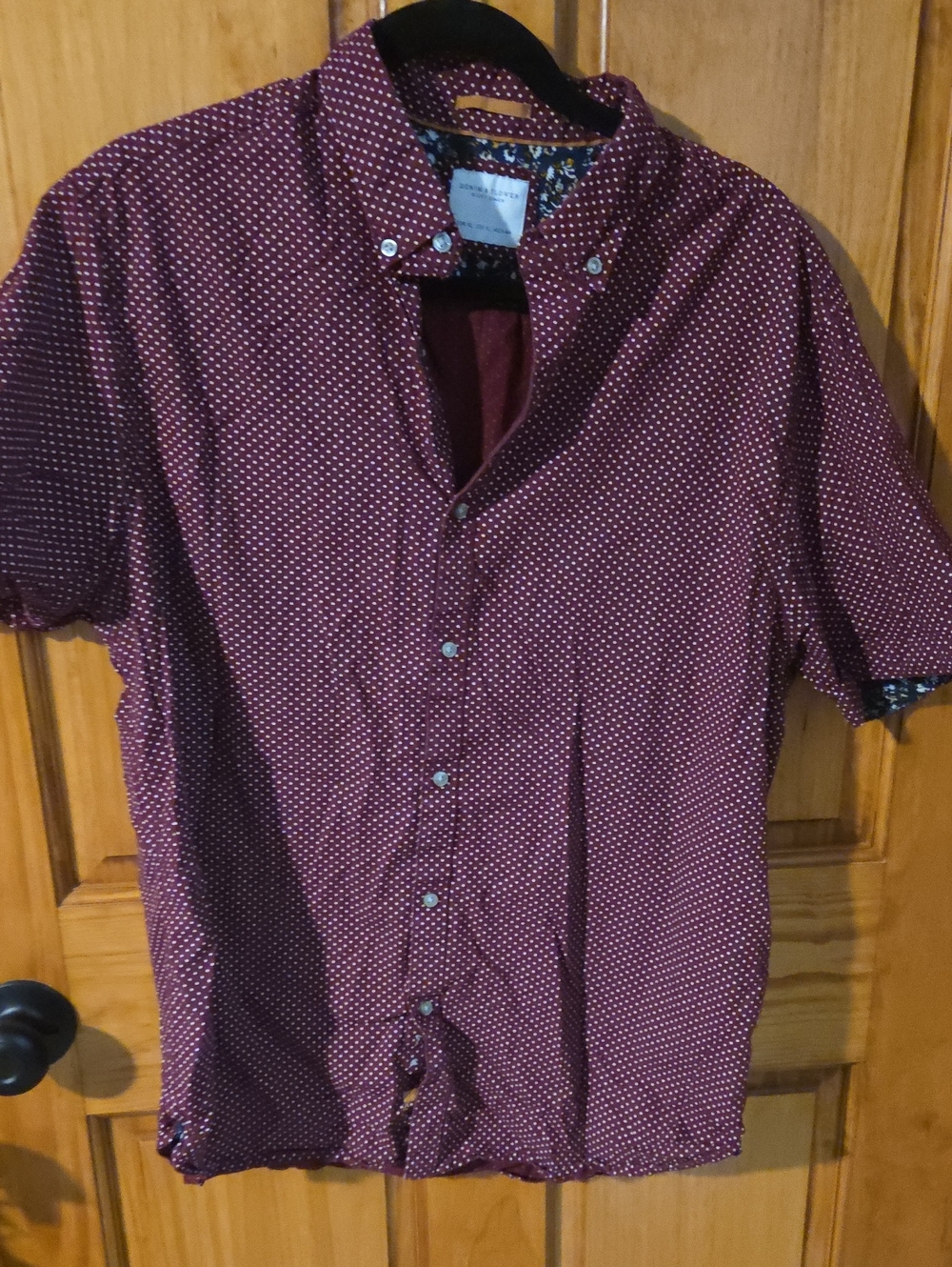 Denim And Flower Men's Patterned Button-Down Shirt - Burgundy